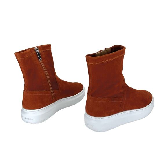 Aquatalia Laina Women Orange/Red Sneaker-Boot Sz 8 Leather Cushioned Bootie New - Picture 4 of 12